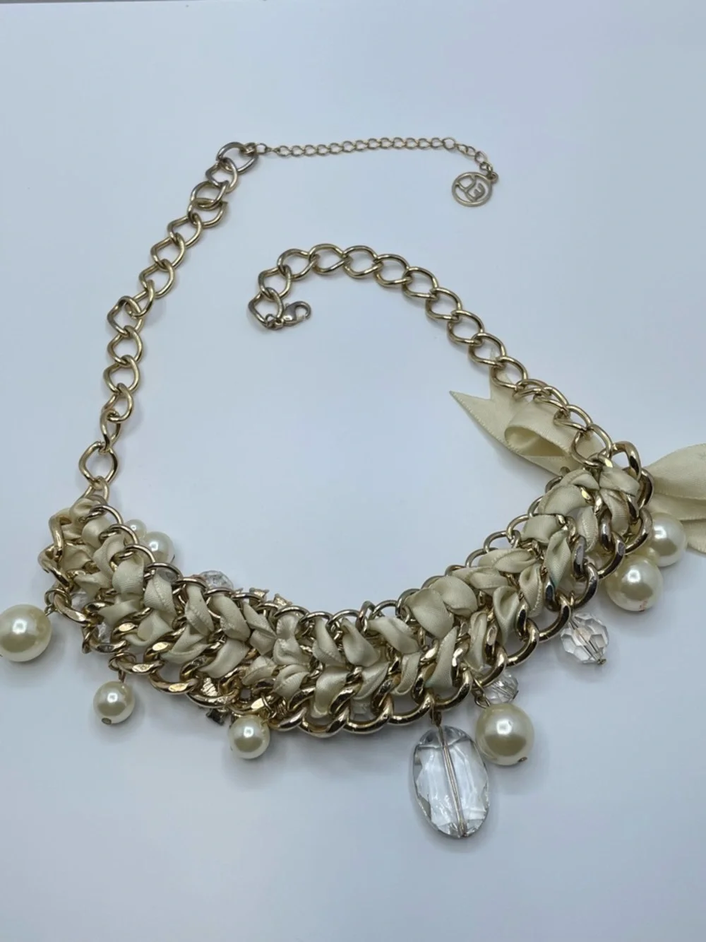 Erica Lyons Gold Faux Pearl Crystal Statement Necklace Bib Bold Weighted